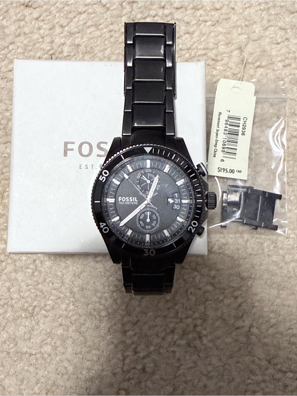Fossil Black Stainless Steel Chronograph Bracelet Watch